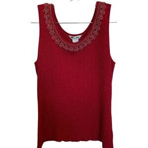 Peter Nygard Silk Blend red Beaded Ribbed Sleeveless Blouse Women's Size Large